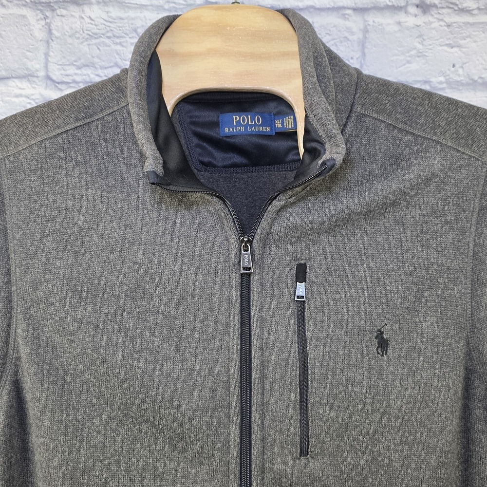 Polo Ralph Lauren Men Gray Performance Vest Pony Fleece Zip Pockets Sz XLT‎ TALL
